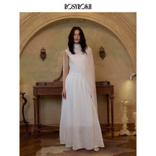 静筑层光褶皱抹胸连衣裙