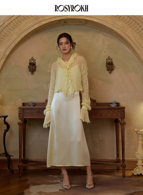 ROSYROKH 早春新款慵懒松弛感马海毛镂空开衫女 + 醋酸吊带裙套装
