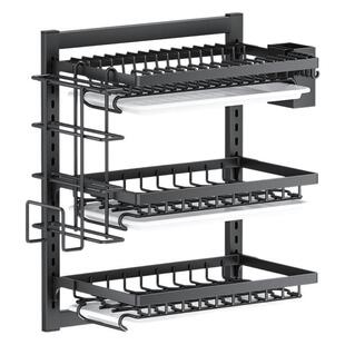 源头工厂厨房置物架碗架盘架纳架调料碟架免壁挂打孔碗沥0203收水