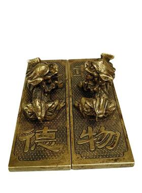 狮子纸摆古玩工艺品CPR复古做旧书镇桌件厚德一载物双狮镇尺压尺