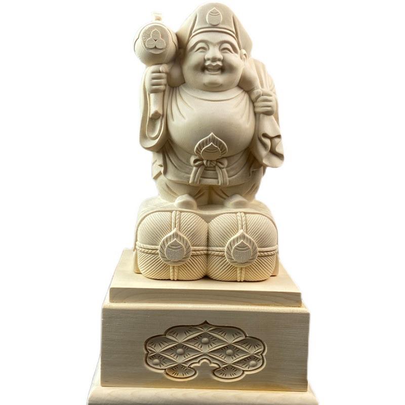 木雕大黑天财神佛像神像人物客厅工艺品汽车摆件装饰品送礼桧木