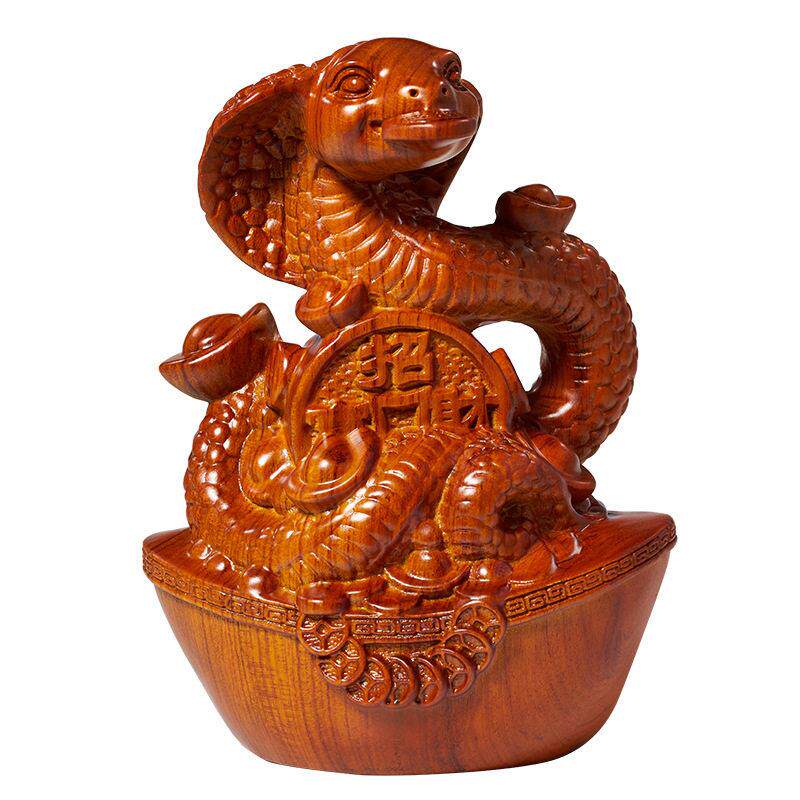 花梨木雕蛇摆件实木十二生肖眼镜蛇雕刻红木动物吉祥物家居工艺品