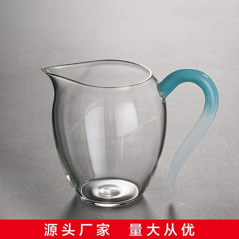 厂家批发出口日本公道杯玻璃加厚耐热彩把草堂公杯茶海分茶器茶具