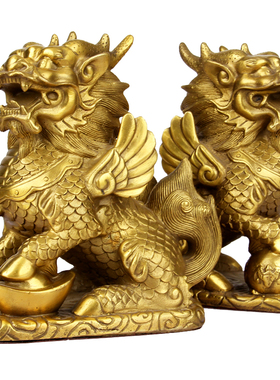 纯铜麒麟摆件踩元宝踩球摆件