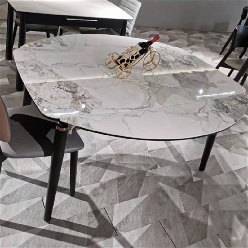 家用小户型极简易新款实木折叠餐桌椅岩板跳台收缩简约可变圆桌台