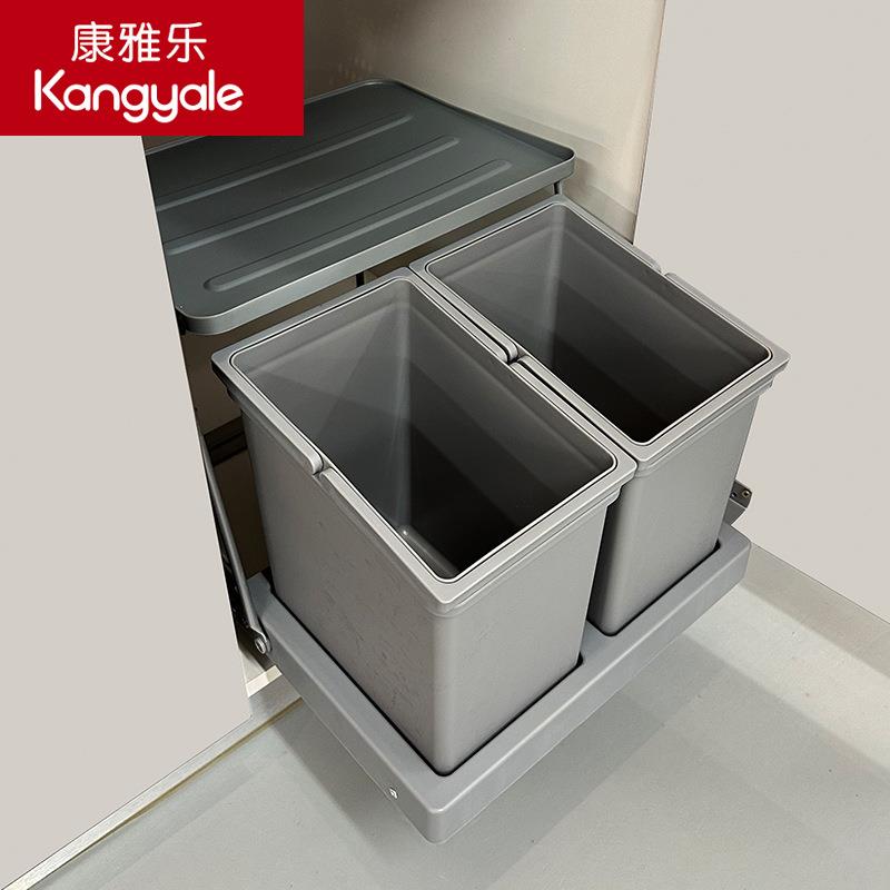厨房水槽柜连门橱柜垃圾桶嵌入式柜内隐藏厨柜浅窄垃圾筒分类带盖
