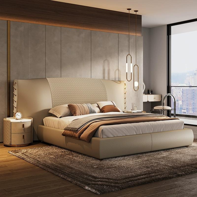 意式轻奢罗伯特真皮床豪华别墅双人大床简约现代主卧宽屏床头婚床