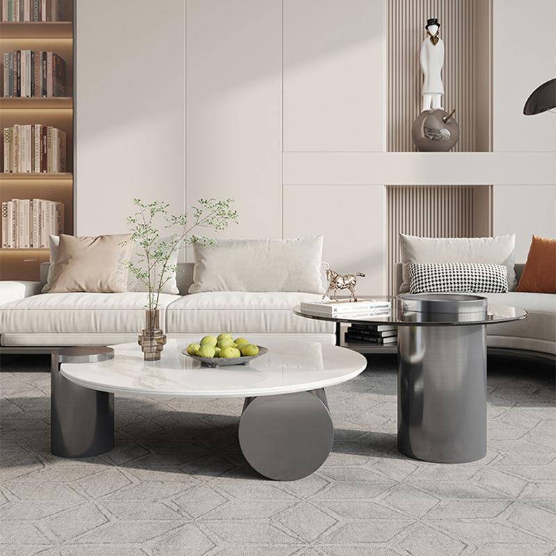 现代风岩板茶几组合大小户型客厅玻璃边几创意不锈钢设计师款茶几