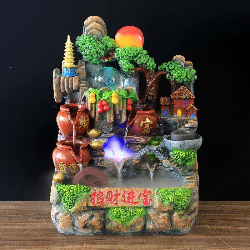 直销创意假山流水招财进宝喷泉摆件家居开业树脂工艺品718