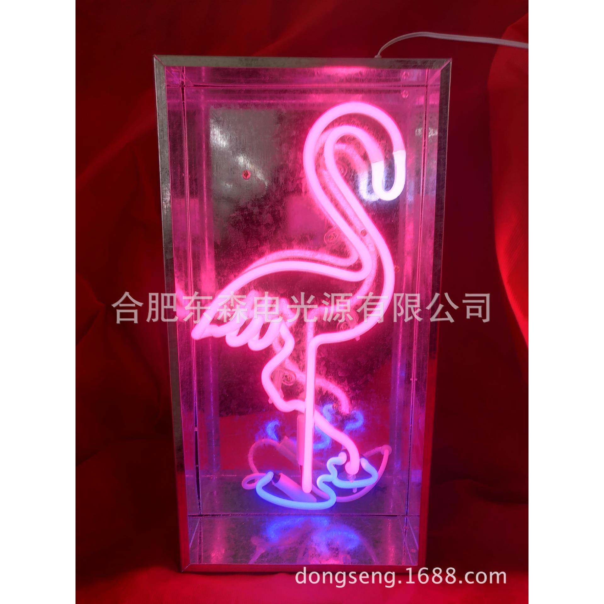 欧版火烈鸟霓虹灯，EUNeonFlamingo，铁盒霓虹灯，复古的铁盒