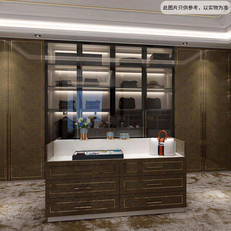 英派轻奢全屋整体卧室衣柜金属玻璃柜门家用步入式衣帽间设计