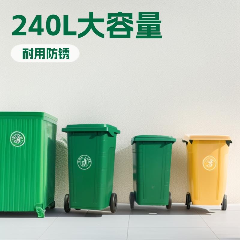 120升铁质垃圾桶带盖带轮防火镀锌板240l环卫分类垃圾箱环卫专用