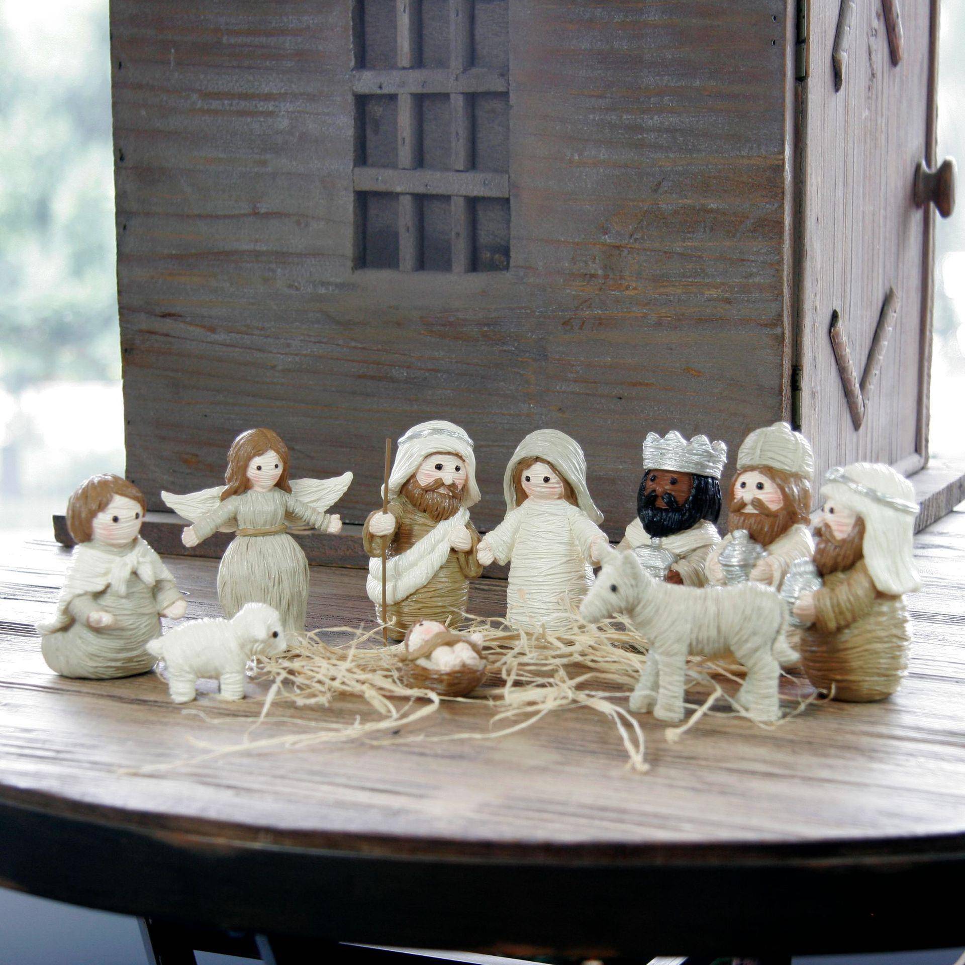 欧式圣诞节马槽人物组合摆件家居客厅橱窗轻奢装饰品聚会拍照道具