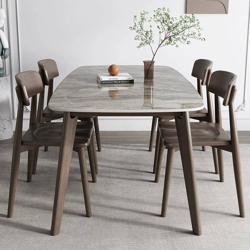 岩板餐桌椅组合家用小户型现代简约长方形实木饭桌轻奢北欧餐桌