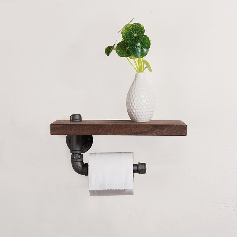 简约卫生间复古壁挂架厨房客厅水管挂架欧式墙上打孔实木纸巾架