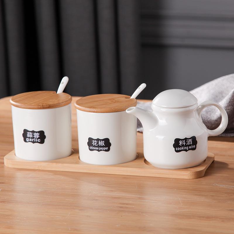 陶瓷调味罐带盖套装家用商用厨房餐厅油壶醋壶盐罐辣椒罐调味罐
