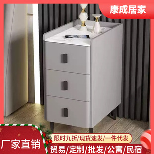 简约现代实木岩板床头柜轻奢北欧床边柜家用卧室多层简易储物柜