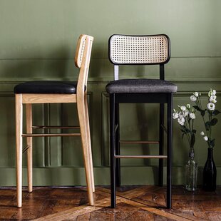 法式实木藤编吧台椅复古简约高脚椅木质极简咖啡厅酒吧椅前台吧椅