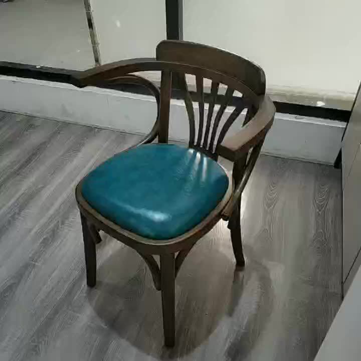 美式复古工业风实木餐椅 主题音乐餐吧咖啡店茶餐厅扶手实木椅子