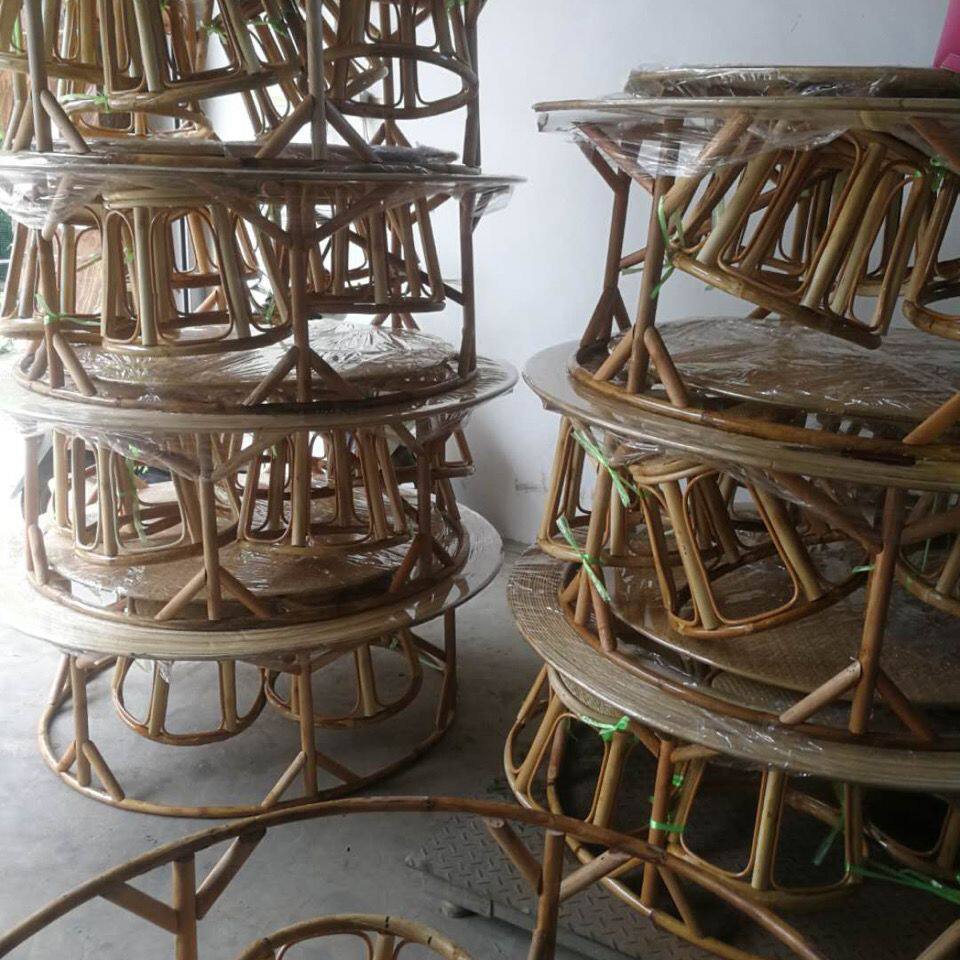 西双版纳傣族藤蔑餐厅商用吃饭转动藤编桌泰式餐桌餐厅桌椅绢花