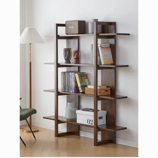 2026北欧实木置物架展示柜客厅家用落地复古书架靠墙多层收纳架子