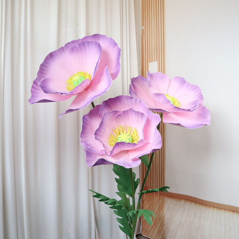 大型罂粟婚庆装饰仿真花拍摄道具活动路引布置PE花橱柜展示品批发