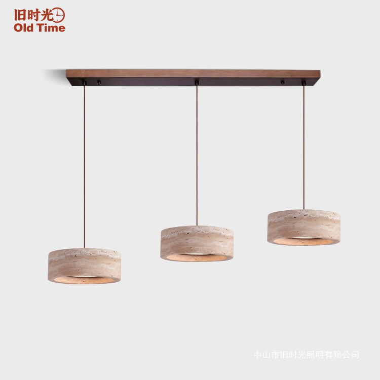 简约餐厅灯吊灯黄洞石吊灯诧寂中古风高级感饭桌吧台茶座LED吊灯