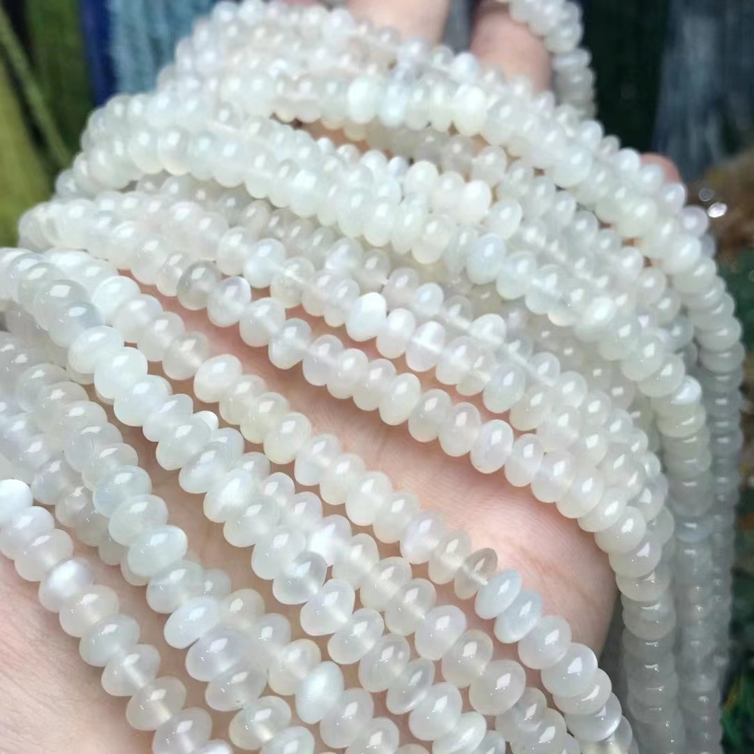 名都水晶 天然奶油体白月光光面盘珠 隔片半成品  DIY饰品配件