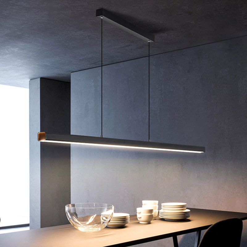 餐厅吊灯现代简约设计师办公室一字led北欧极简餐桌吧台长条灯具
