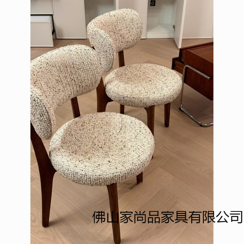 法式复古奶油风实木餐椅不带扶手