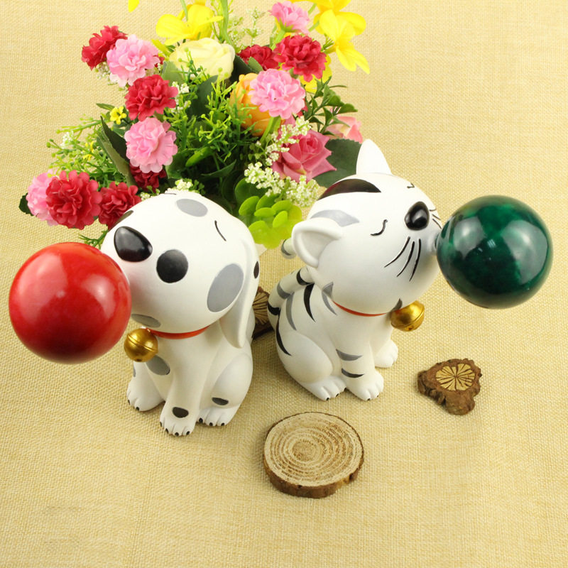 家居装饰品小摆件工艺品可爱树脂小猫小狗吹泡泡创意卧室内摆设