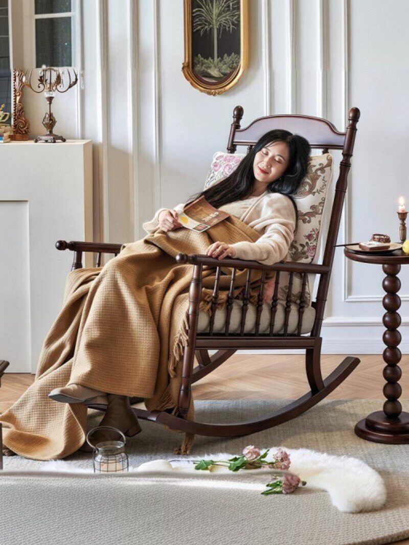 美式复古懒人摇摇椅躺椅阳台家用休闲椅单人沙发椅客厅实木逍遥椅