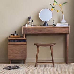 北欧实木梳妆台书桌一体可伸缩北美黑胡桃木日式小型卧室化妆桌