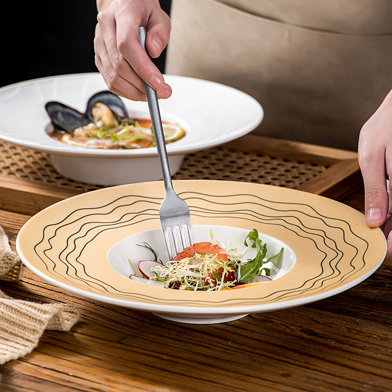 厂家批发简约陶瓷汤盘创意西餐盘意面盘家用酒店餐具餐厅陶瓷盘子