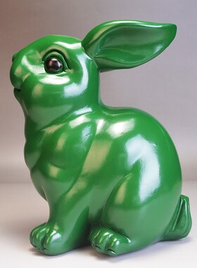 速发木雕兔子摆件实木生动绿色兔肖物家居客厅装饰招财设质摆木工