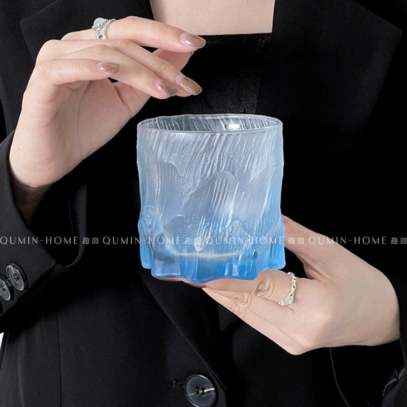 速发风皿*川高级感磨砂渐变蓝冰玄杯冰趣杯威士忌洋酒杯咖啡杯水