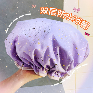 速发双层烟帽防水洗头澡套家用夏沐浴帽儿童发套厨房防油浴发膜