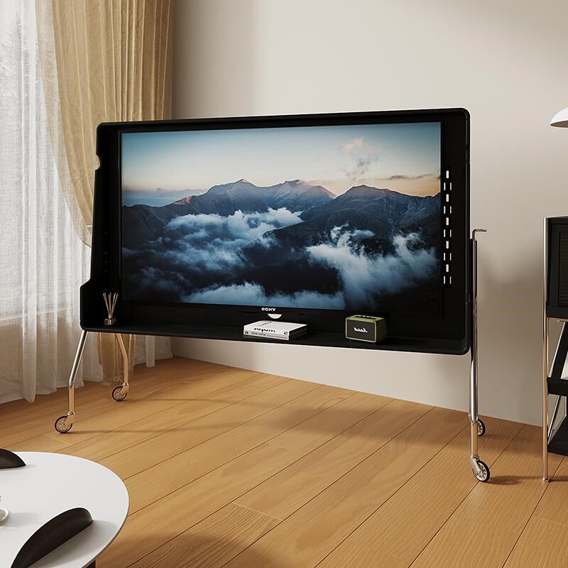 小户型实木可移动电视柜卧室电视机支架客厅不锈钢带轮电视支架