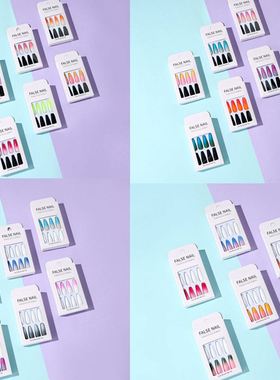 24pcs/Set Detachable Long Coffin Fake Nails European Rainbow