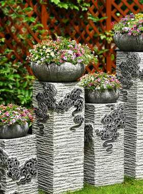 庭院花园布置新中式软装院子别墅造景民宿装饰摆饰禅意仿石底座