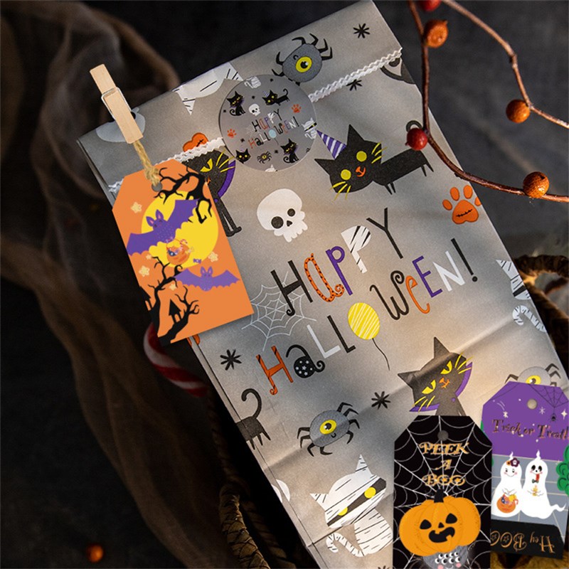 50Pcs Happy Halloween Packing Tags Pumpkin Ghost Spider Bat