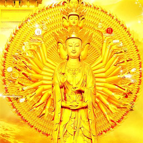 观音画像千手观音佛像挂画金身观音菩萨卷轴画佛堂供奉丝绸画定制