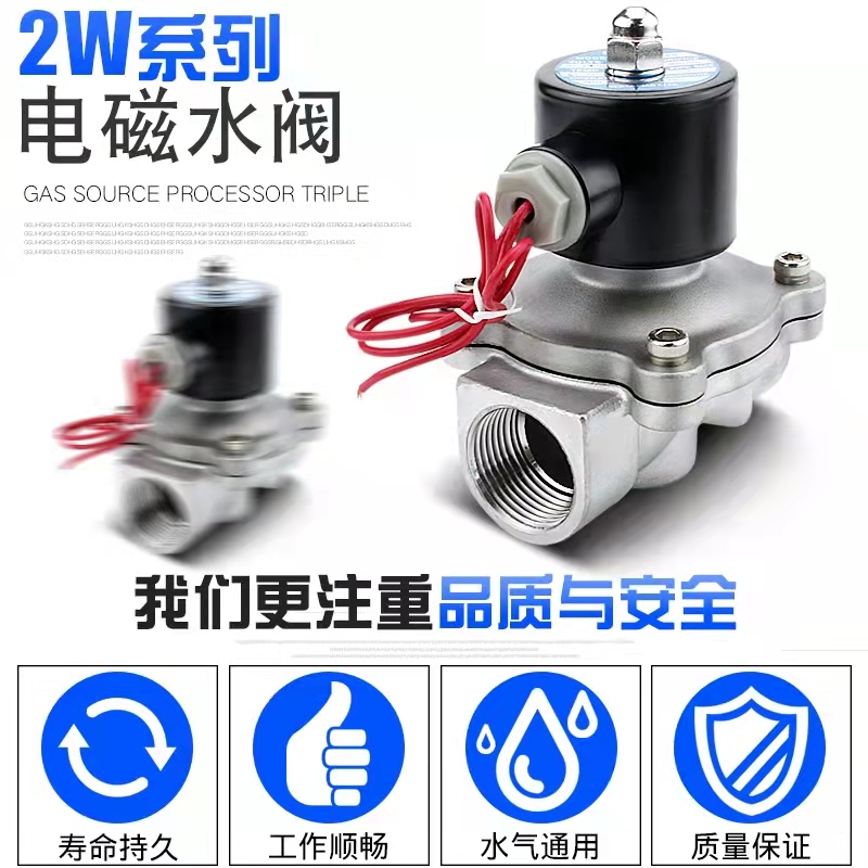 2W水用电磁阀气体热水AC220V常闭DC24V不锈钢保湿控制阀4分6分1寸