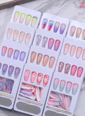 24pcs Long Coffin Fake Nails European Rainbow Ballerina Nail