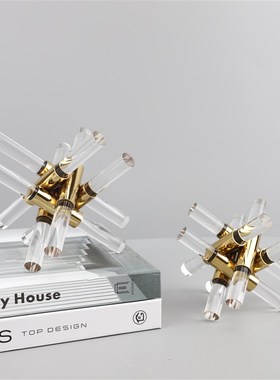 欧S式压克力金属交叉棒摆件客厅玄关样板房电视柜书房家居软装饰