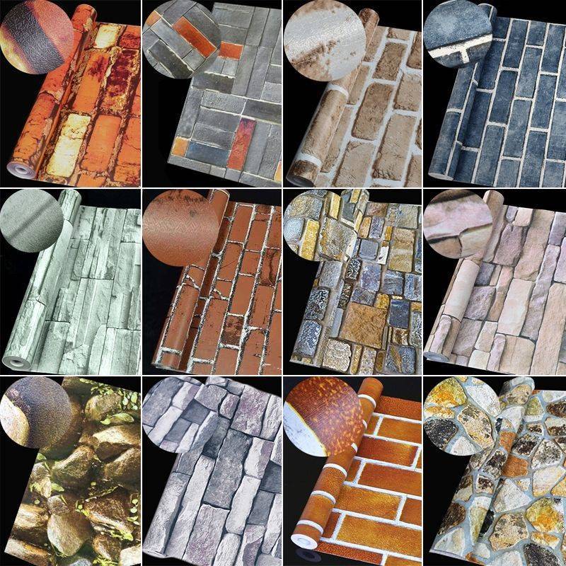 新疆包邮复古加厚仿砖纹壁纸红砖砖块pvc防水自粘壁纸客厅3D墙贴