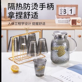 1800毫升烟灰色轻奢高硼硅玻璃水壶水杯套装 现代简约家庭待客水具