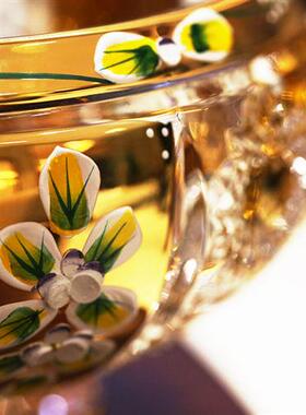 捷克工艺镀金珐琅花水晶玻璃果盘创意现代客厅水果盘欧式结婚礼物