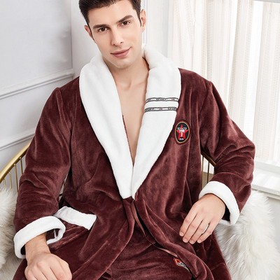 好货Ultra Long Winter Kimono Bathrobe Men Thicken Flannel Ro