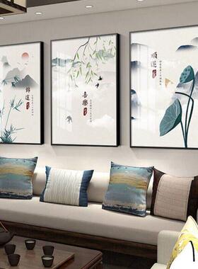 新中式客厅装饰画沙发背景墙挂画餐厅三联画2025年新款中国风壁画